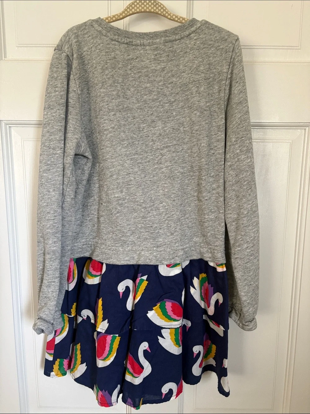 Mini Boden Grey and Navy Swan Sequin Dress with Rainbow Accents